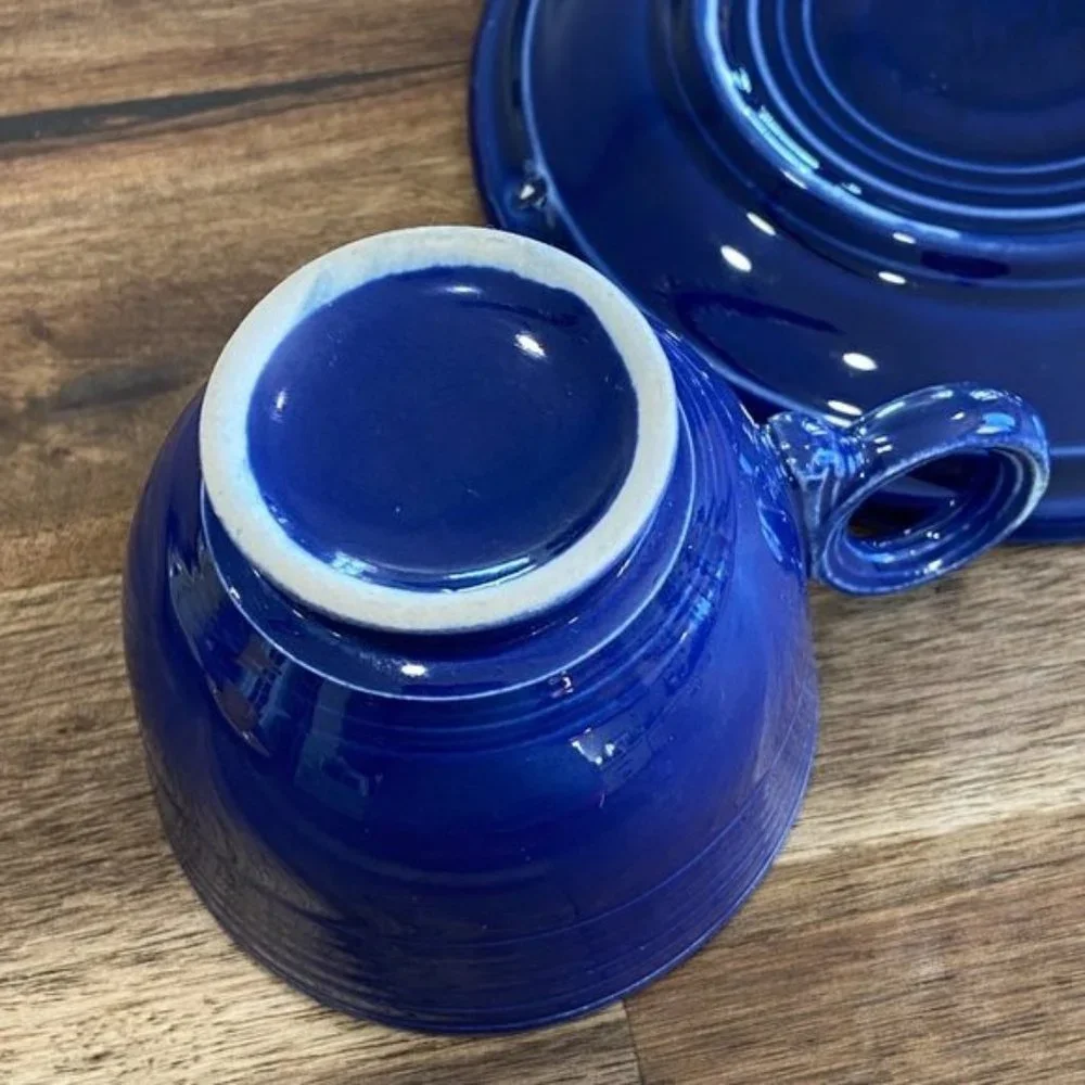 Fiestaware Vintage Mid Century Modern Dinnerware Cup Saucer Set Cobalt Blue